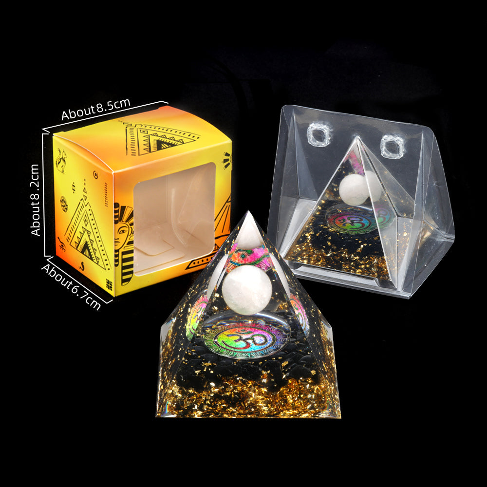 Floating Sphere Orgone Pyramid — Rose Quartz & Obsidian