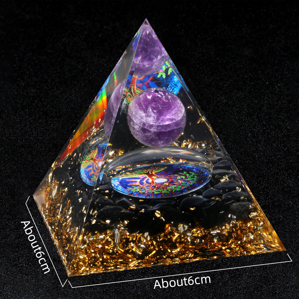 Floating Sphere Orgone Pyramid — Amethyst & Tree of Life