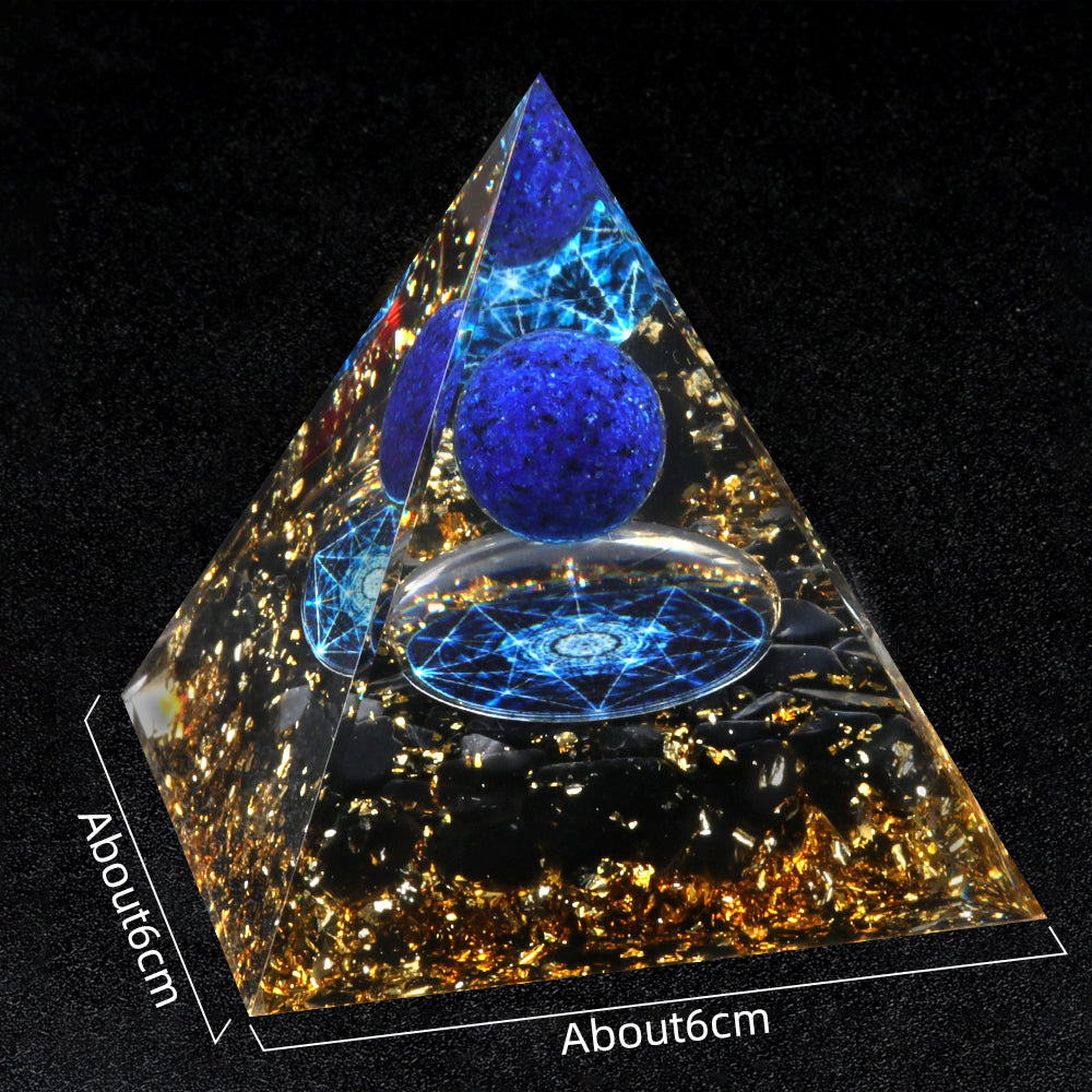 Floating Sphere Orgone Pyramid — Lapis Lazuli & Tree of Life