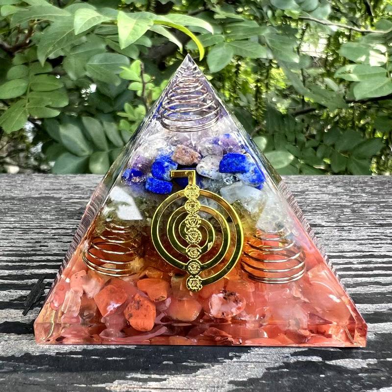 Seven Chakra Orgone Pyramid — 6.5cm Amethyst Lapis Natural Stone Resin Decor
