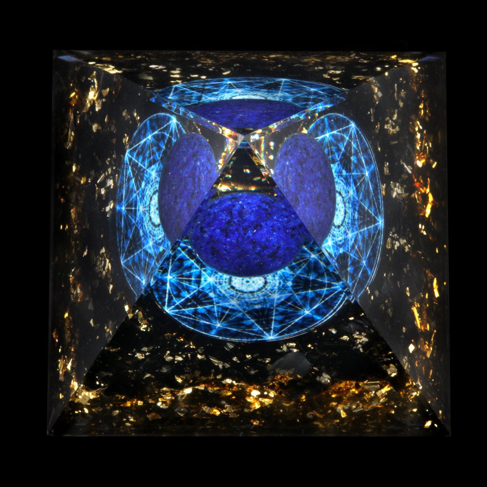 Floating Sphere Orgone Pyramid — Lapis Lazuli & Tree of Life