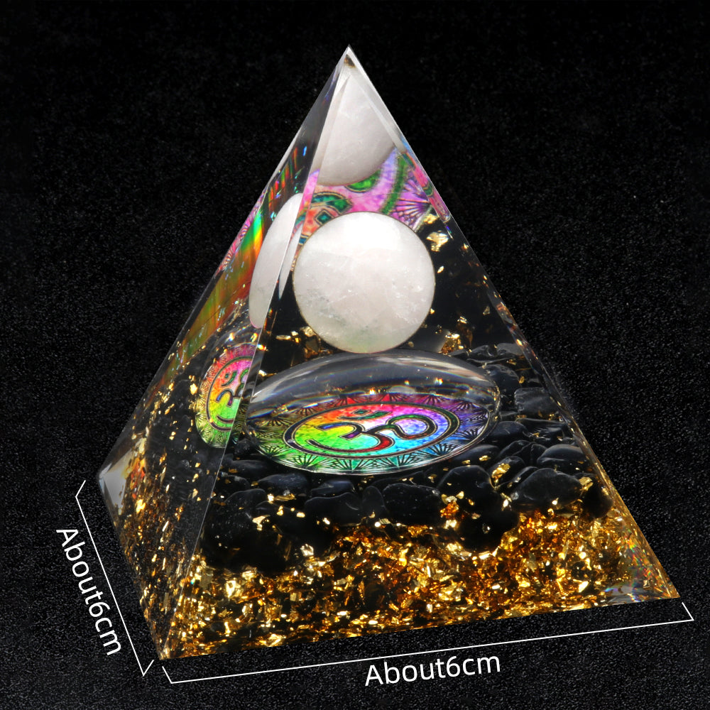 Floating Sphere Orgone Pyramid — Rose Quartz & Obsidian