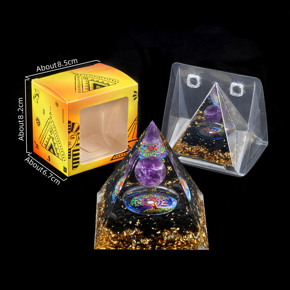 Floating Sphere Orgone Pyramid — Amethyst & Tree of Life