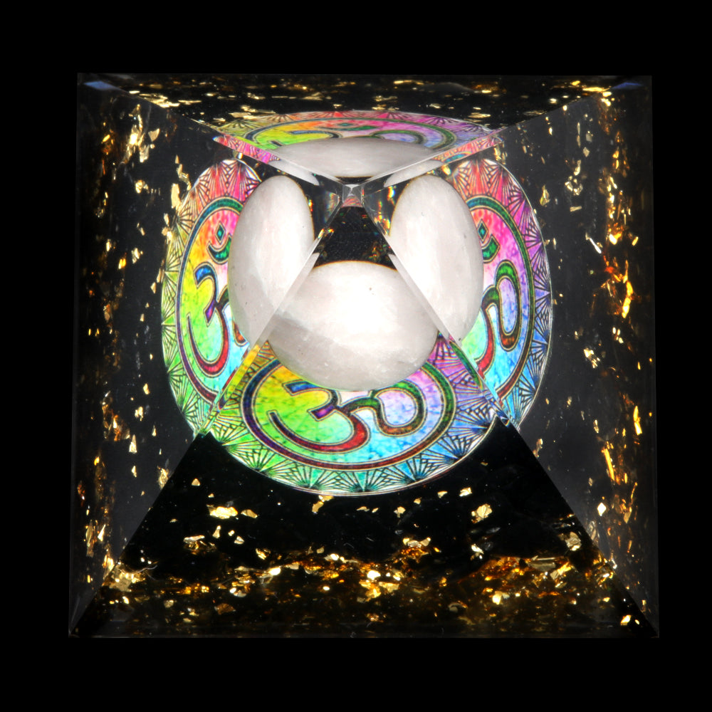 Floating Sphere Orgone Pyramid — Rose Quartz & Obsidian