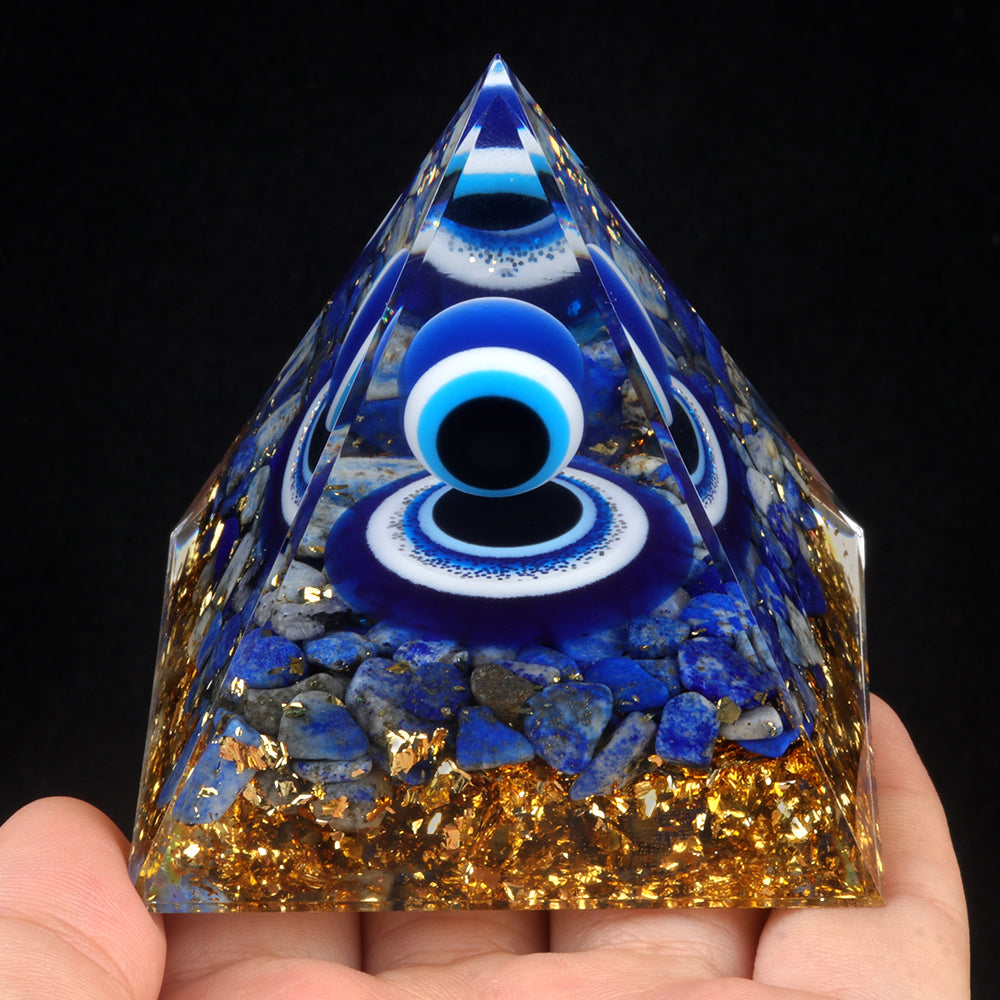 Lapis Evil Eye Orgone Pyramid — Chakra Protection & Energy Cleansing
