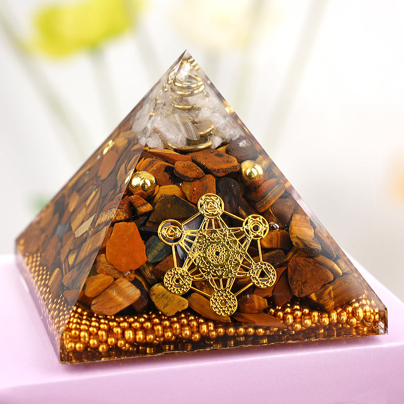 Clear Quartz Dual Crystal Orgone Pyramid — 6.5cm Natural Stone Resin Decor