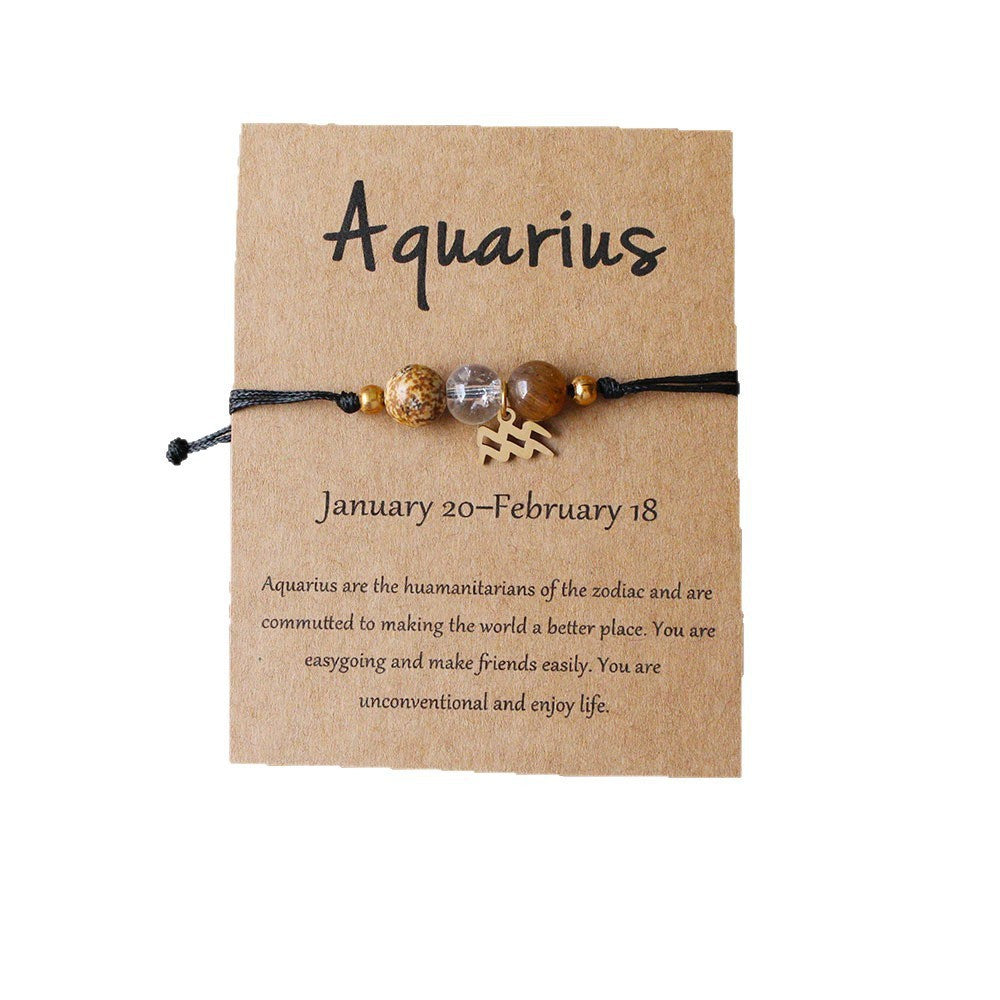 Zodiac Crystal Bracelet — Natural Stone Beads | All 12 Signs | Includes Zodiac Card