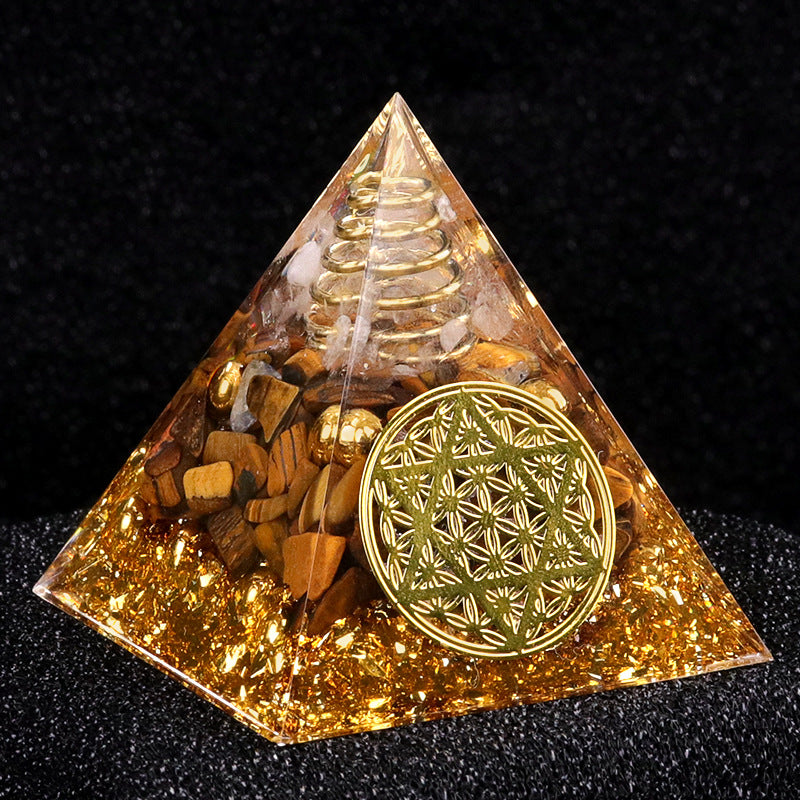 Dual Crystal Orgone Pyramid — 5cm Natural Stone Resin Desk Decor