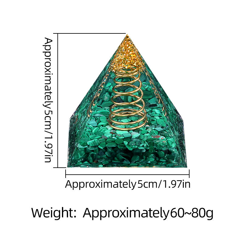Natural Crystal Chip Orgone Pyramid — 5cm Resin Desk Ornament