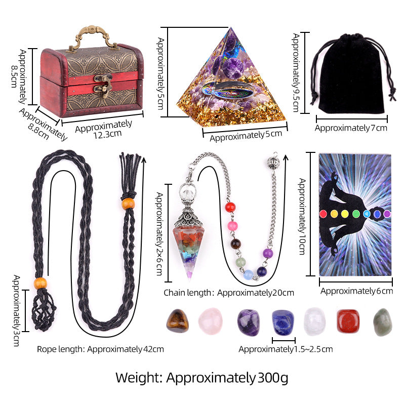 Crystal Chakra Gift Set — Natural Stone Pyramid, Pendulum & Gravel Collection