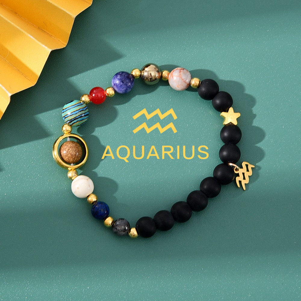 Zodiac Crystal Bracelet — Natural Stone Beads | All 12 Signs | Includes Zodiac Card