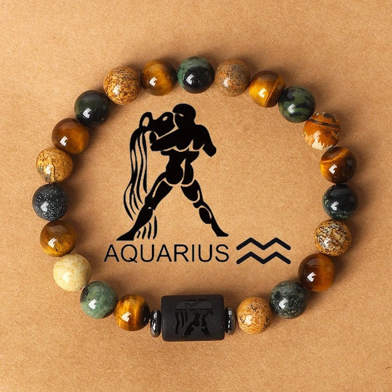 Zodiac Crystal Bracelet — Natural Stone Beads | All 12 Signs | Includes Zodiac Card