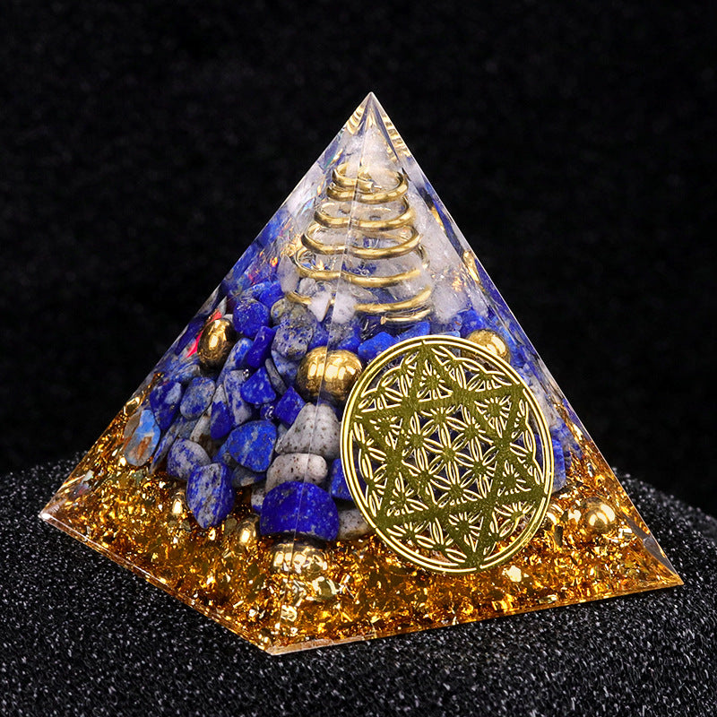 Dual Crystal Orgone Pyramid — 5cm Natural Stone Resin Desk Decor