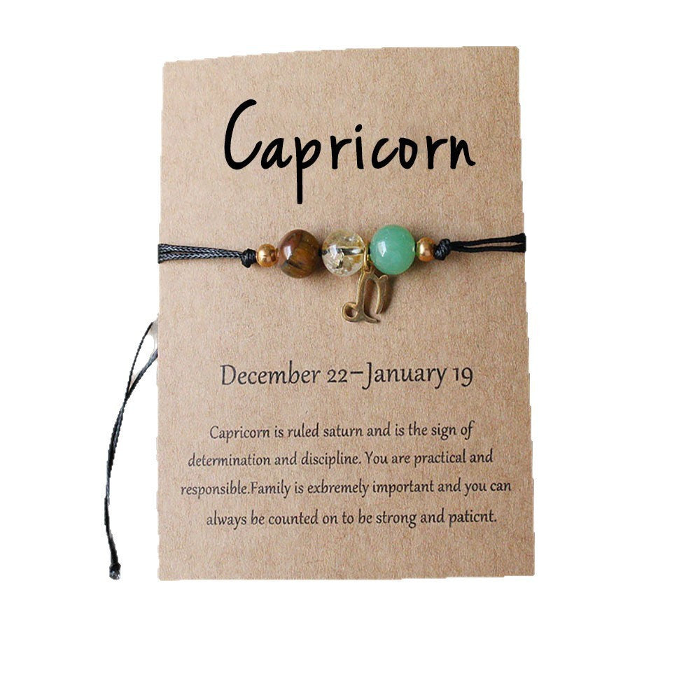 Zodiac Crystal Bracelet — Natural Stone Beads | All 12 Signs | Includes Zodiac Card