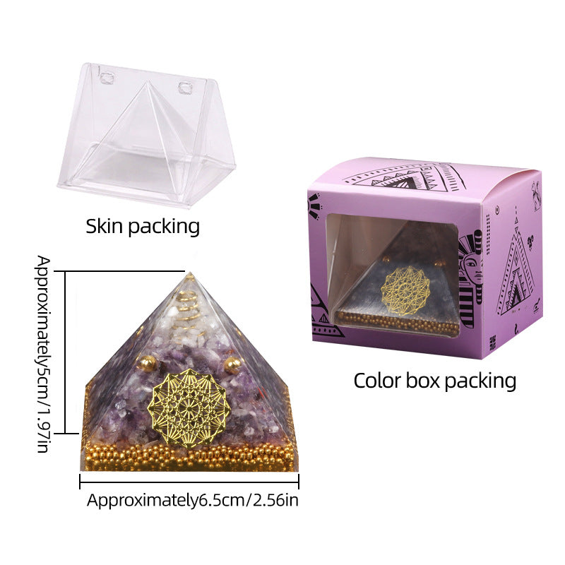 Clear Quartz Dual Crystal Orgone Pyramid — 6.5cm Natural Stone Resin Decor