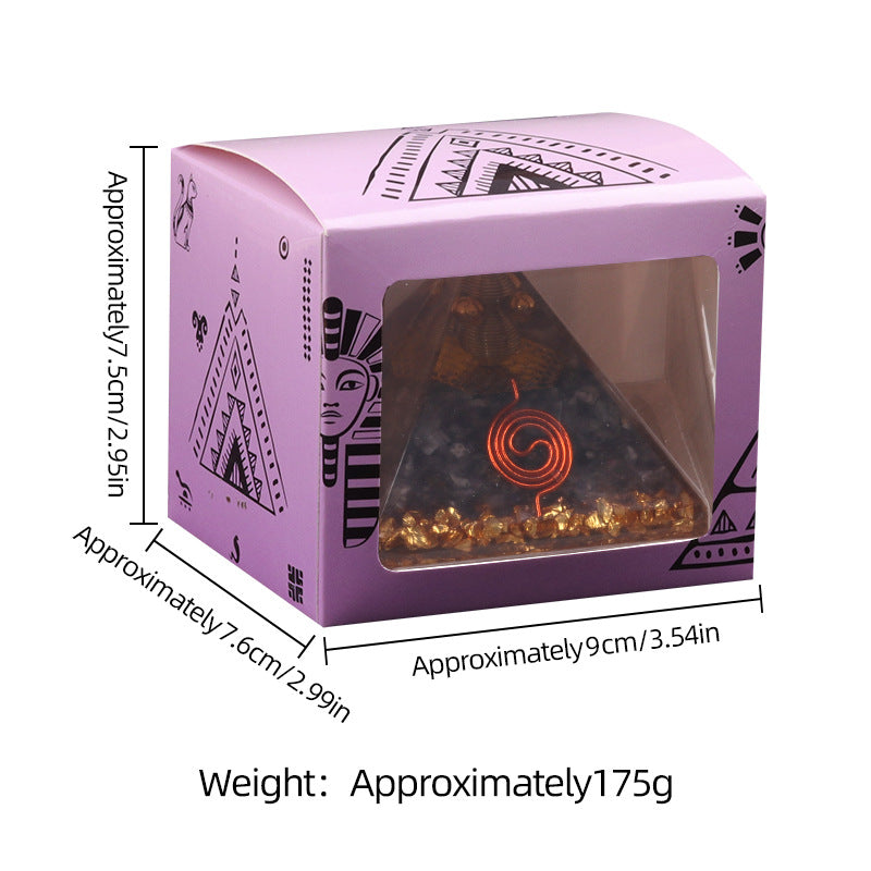 Copper Wire Wrapped Crystal Orgone Pyramid — 6.5cm Natural Stone Resin Decor