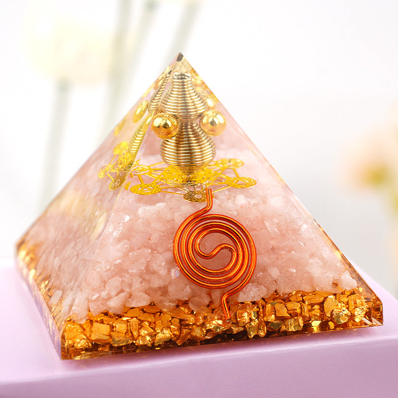 Copper Wire Wrapped Crystal Orgone Pyramid — 6.5cm Natural Stone Resin Decor