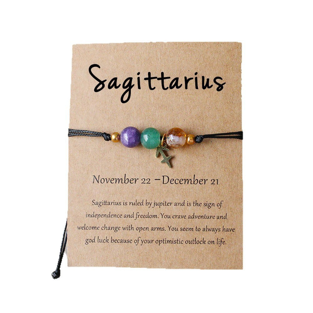 Zodiac Crystal Bracelet — Natural Stone Beads | All 12 Signs | Includes Zodiac Card