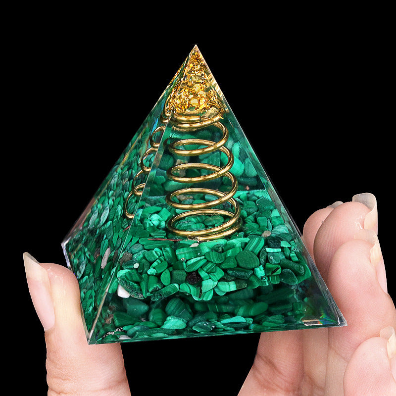 Natural Crystal Chip Orgone Pyramid — 5cm Resin Desk Ornament