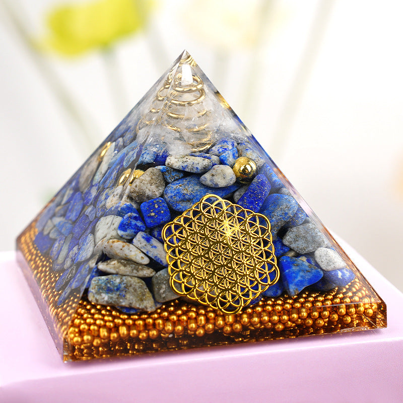 Clear Quartz Dual Crystal Orgone Pyramid — 6.5cm Natural Stone Resin Decor