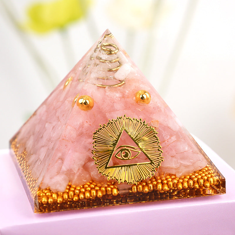 Clear Quartz Dual Crystal Orgone Pyramid — 6.5cm Natural Stone Resin Decor