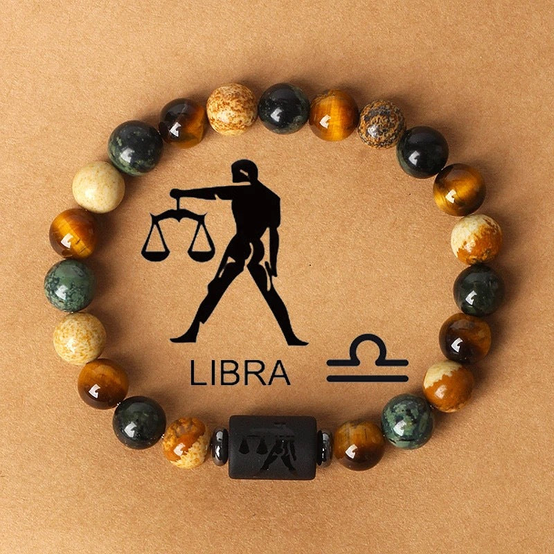 Zodiac Crystal Bracelet — Natural Stone Beads | All 12 Signs | Includes Zodiac Card