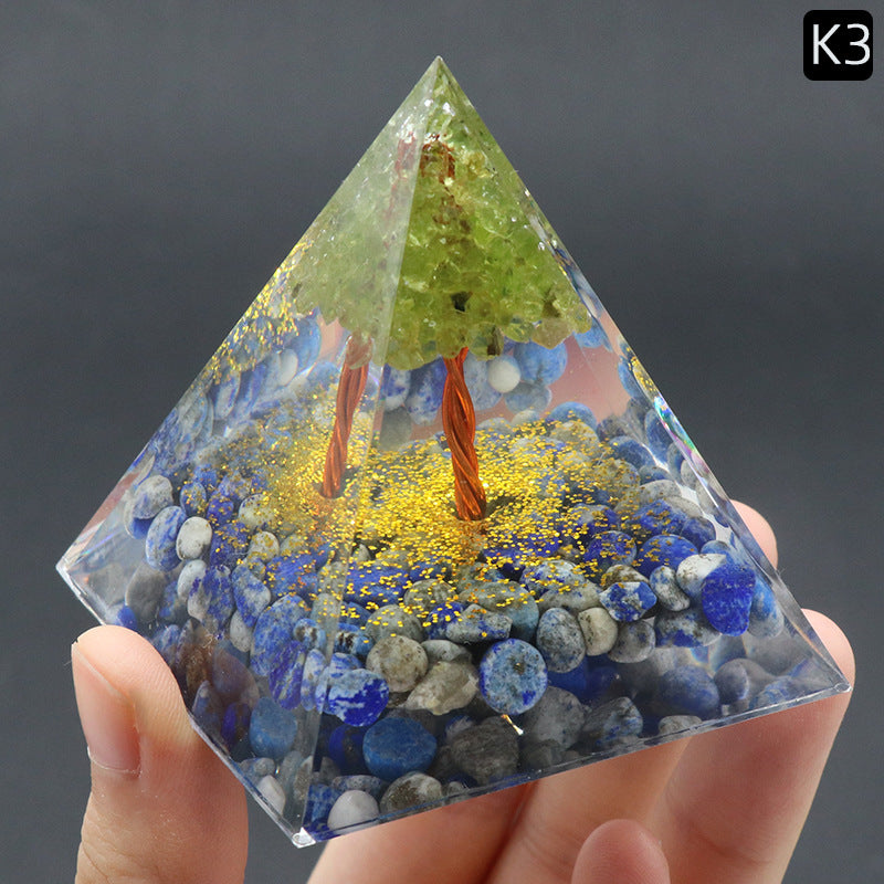 Crystal Tree of Life Orgone Pyramid — Olive Resin & Natural Stone