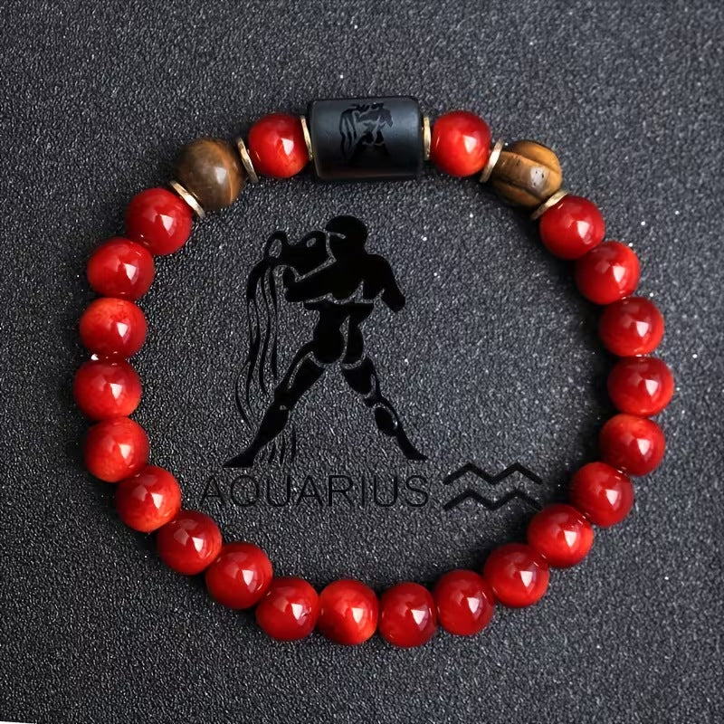 Zodiac Crystal Bracelet — Natural Stone Beads | All 12 Signs | Includes Zodiac Card