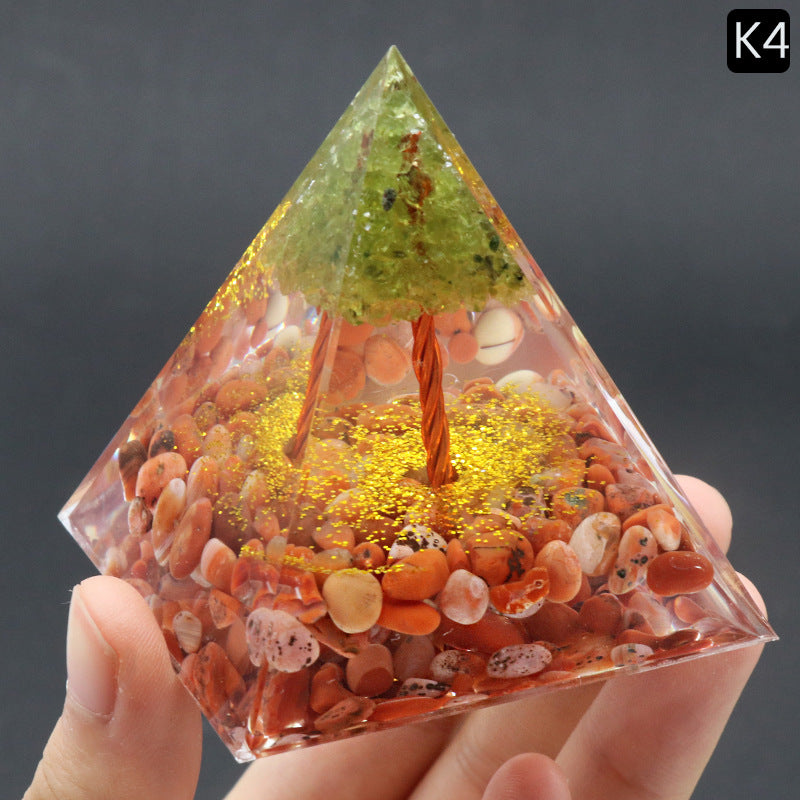 Crystal Tree of Life Orgone Pyramid — Olive Resin & Natural Stone