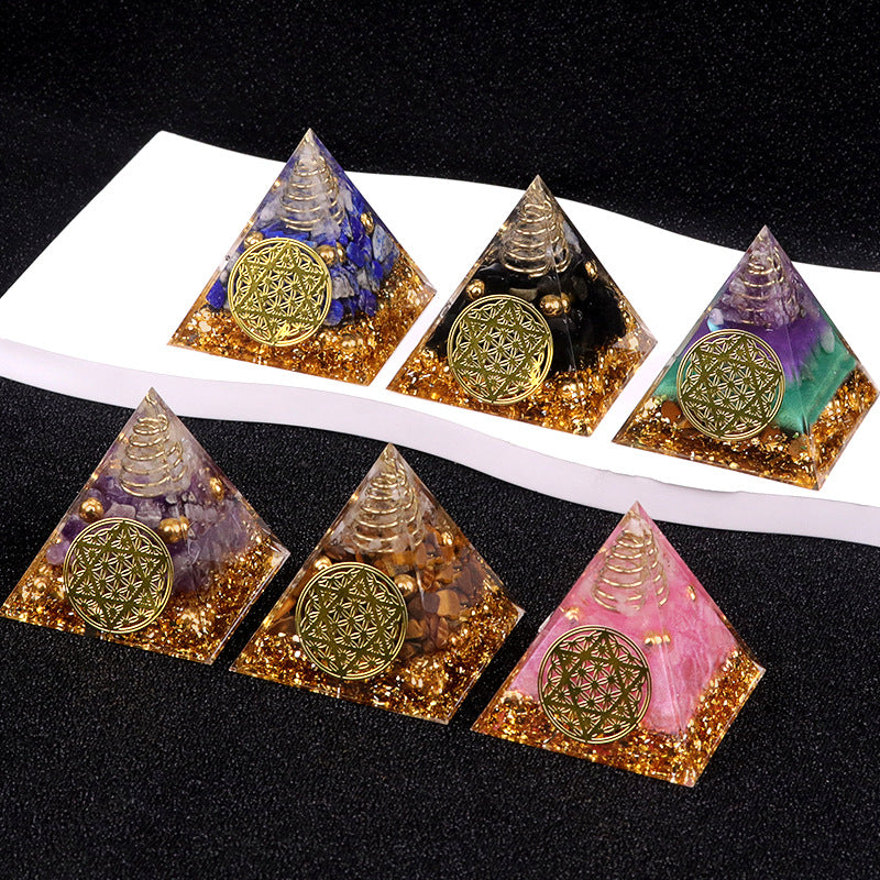 Dual Crystal Orgone Pyramid — 5cm Natural Stone Resin Desk Decor