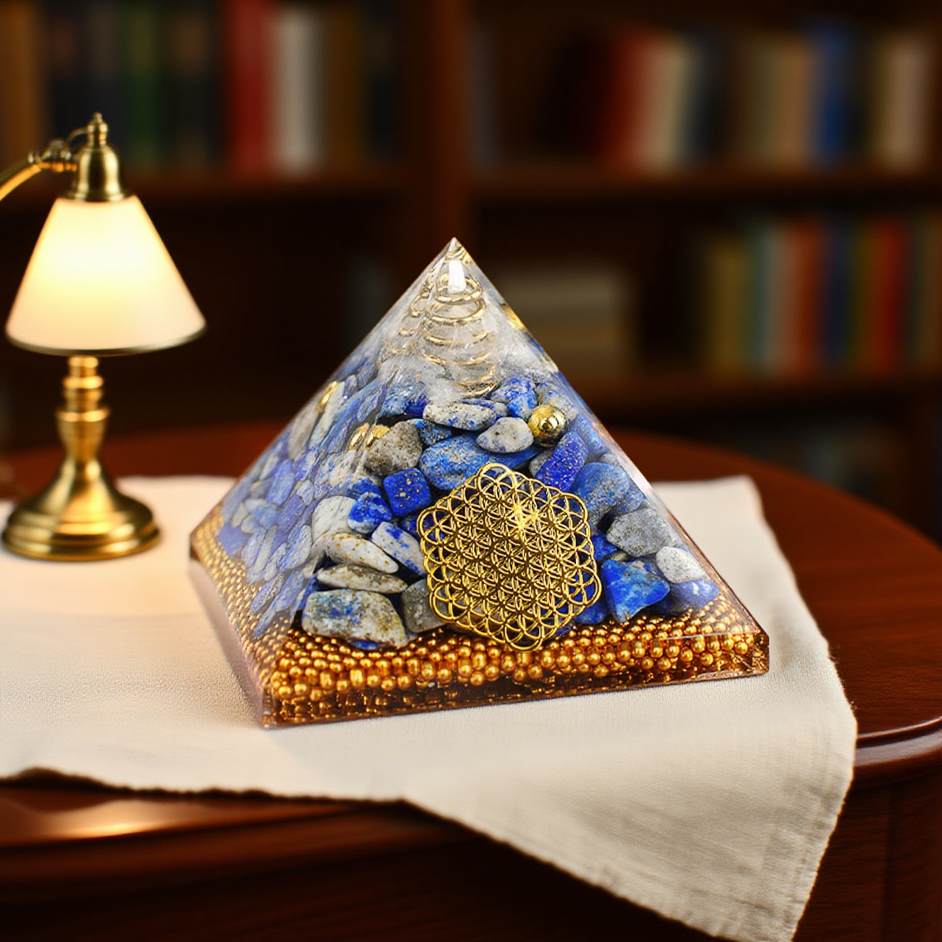 Clear Quartz Dual Crystal Orgone Pyramid — 6.5cm Natural Stone Resin Decor