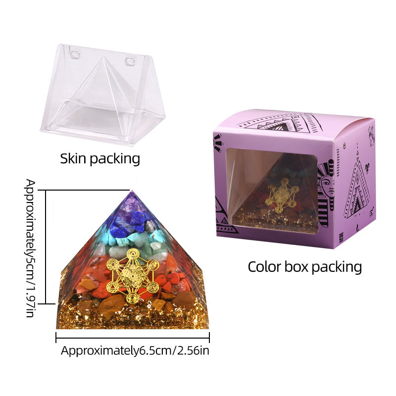 Rainbow Stone & Red Agate Orgone Pyramid — 6.5cm Resin Crystal Decor