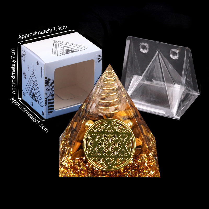 Dual Crystal Orgone Pyramid — 5cm Natural Stone Resin Desk Decor