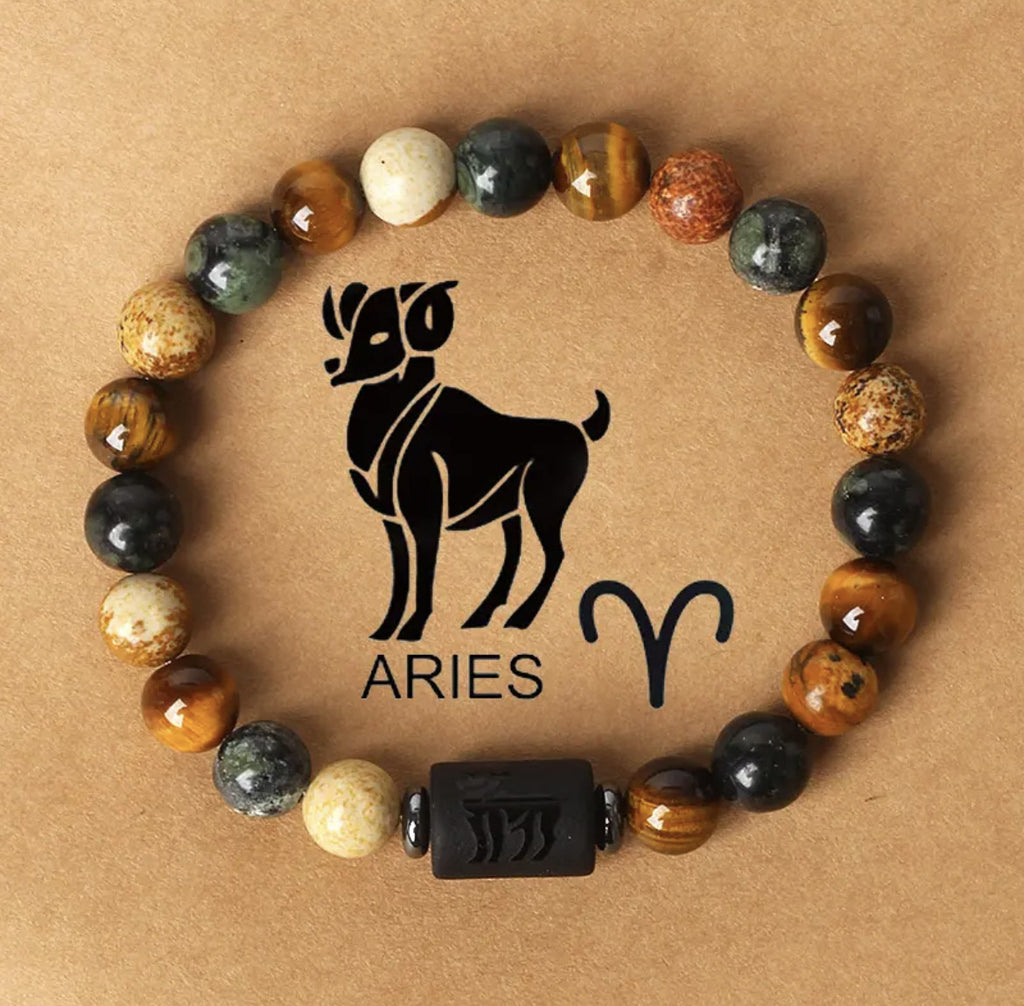 Zodiac Crystal Bracelet — Natural Stone Beads | All 12 Signs | Includes Zodiac Card