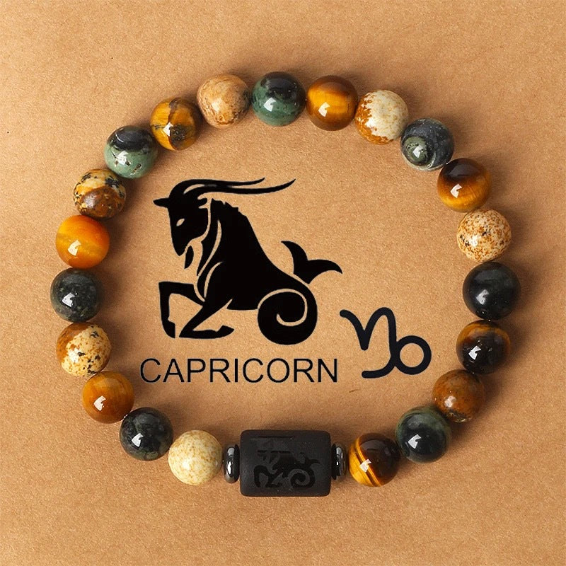 Zodiac Crystal Bracelet — Natural Stone Beads | All 12 Signs | Includes Zodiac Card