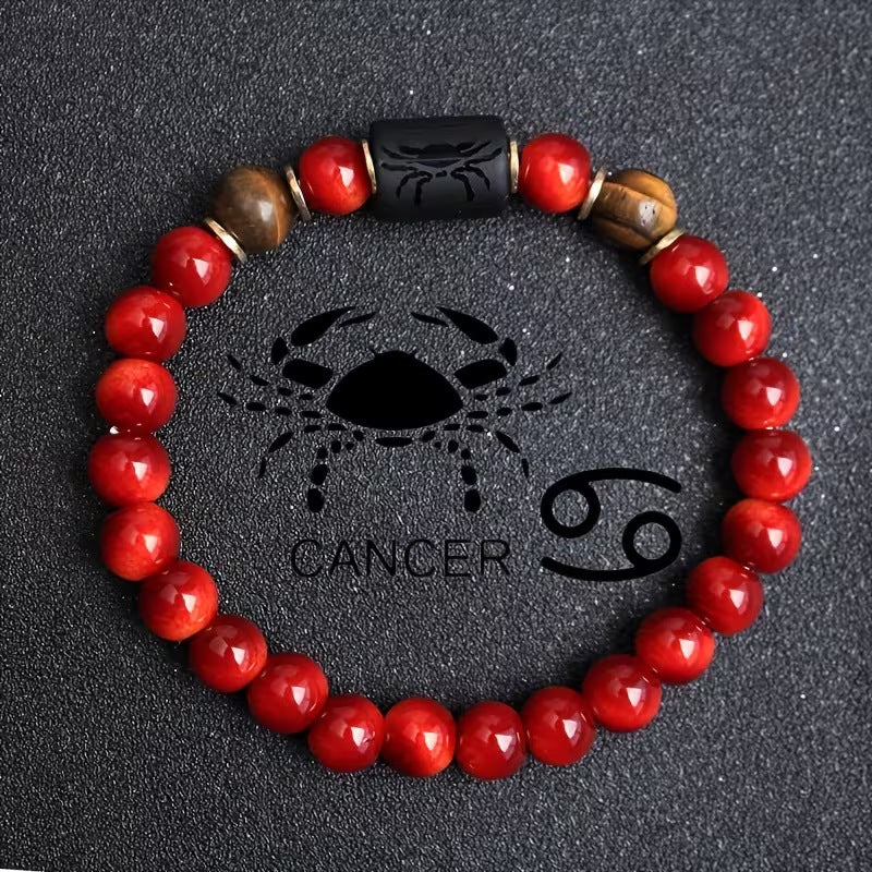 Zodiac Crystal Bracelet — Natural Stone Beads | All 12 Signs | Includes Zodiac Card