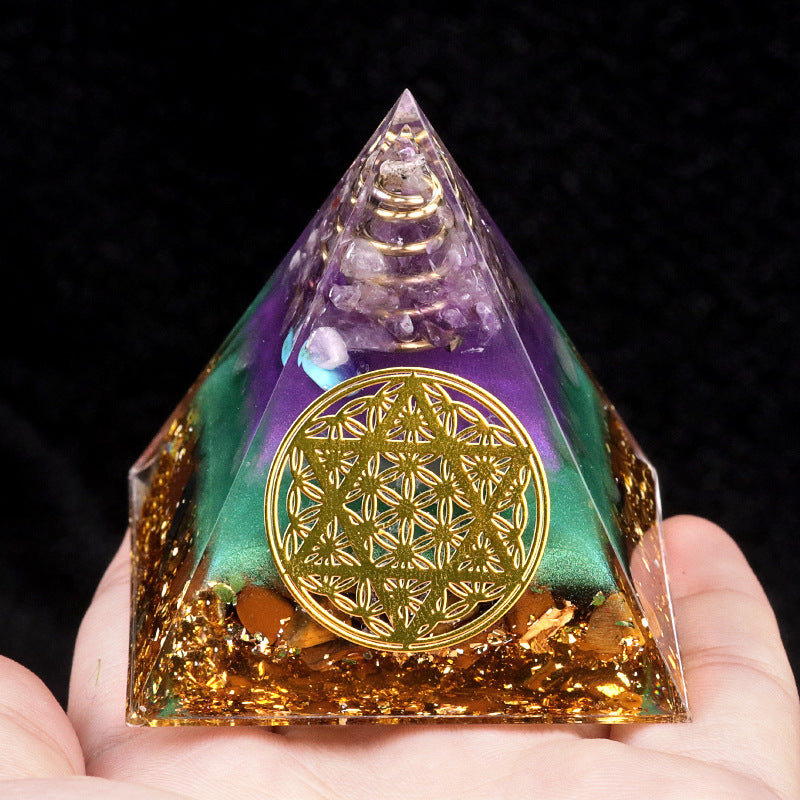 Dual Crystal Orgone Pyramid — 5cm Natural Stone Resin Desk Decor