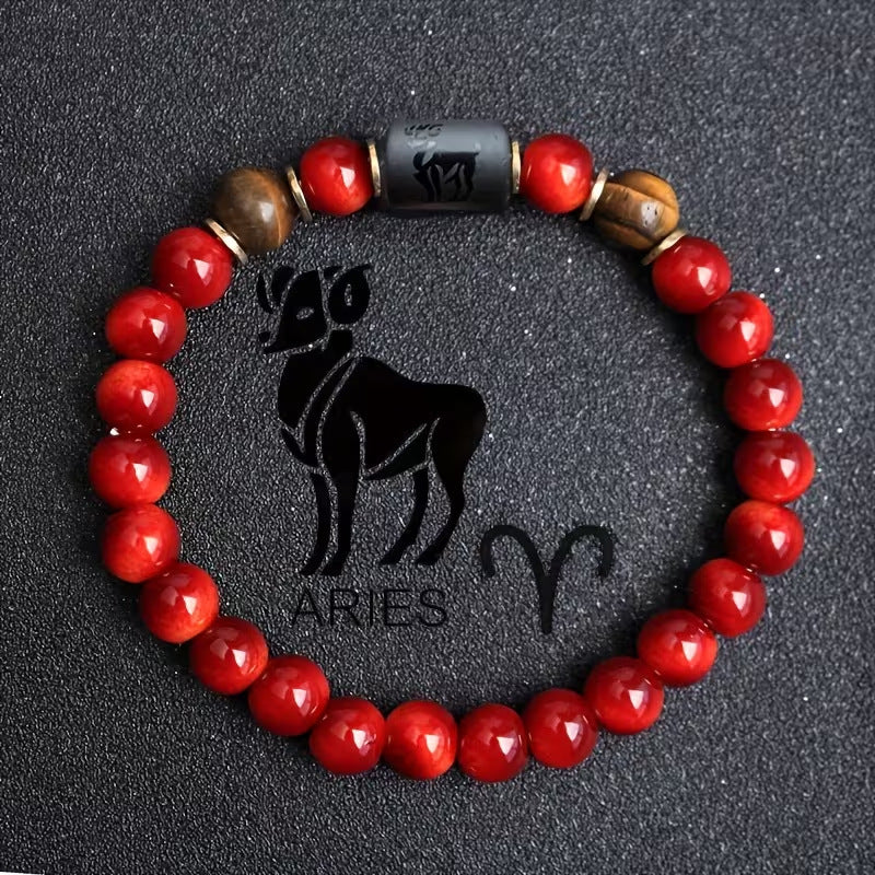 Zodiac Crystal Bracelet — Natural Stone Beads | All 12 Signs | Includes Zodiac Card
