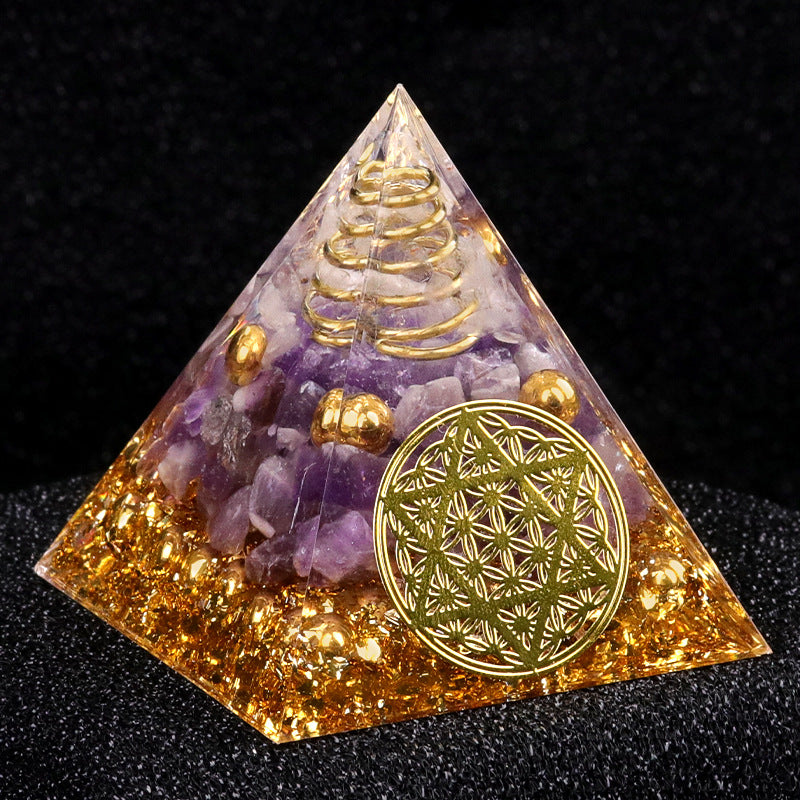 Dual Crystal Orgone Pyramid — 5cm Natural Stone Resin Desk Decor