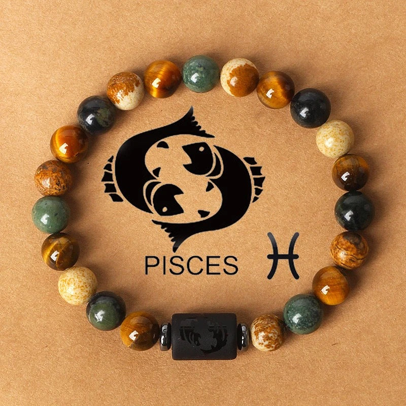 Zodiac Crystal Bracelet — Natural Stone Beads | All 12 Signs | Includes Zodiac Card