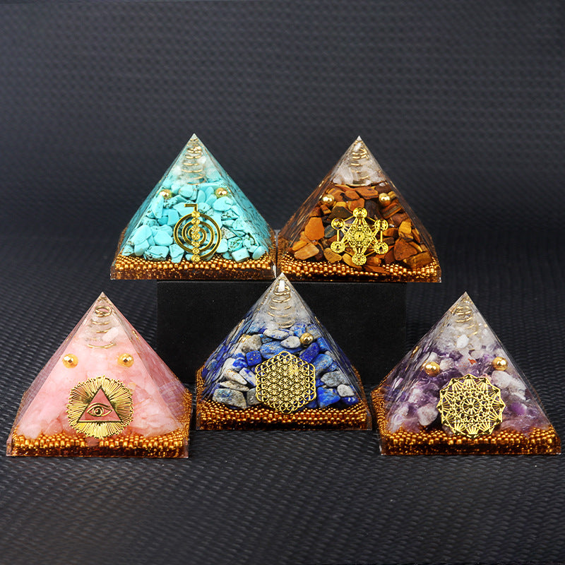 Clear Quartz Dual Crystal Orgone Pyramid — 6.5cm Natural Stone Resin Decor