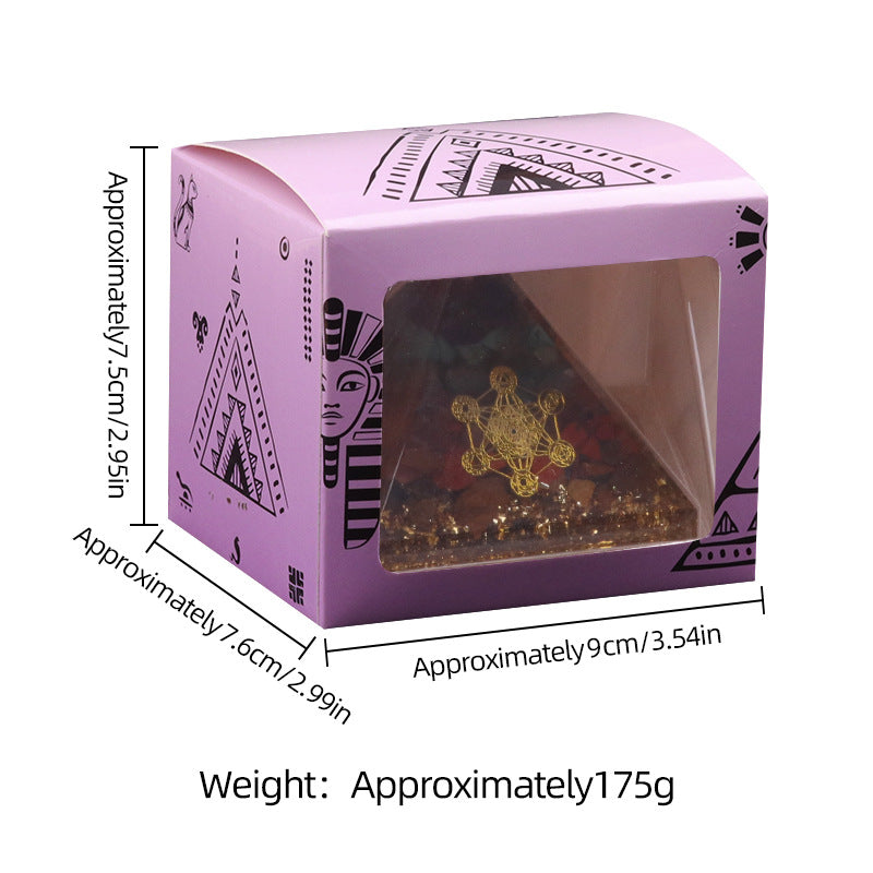 Rainbow Stone & Red Agate Orgone Pyramid — 6.5cm Resin Crystal Decor