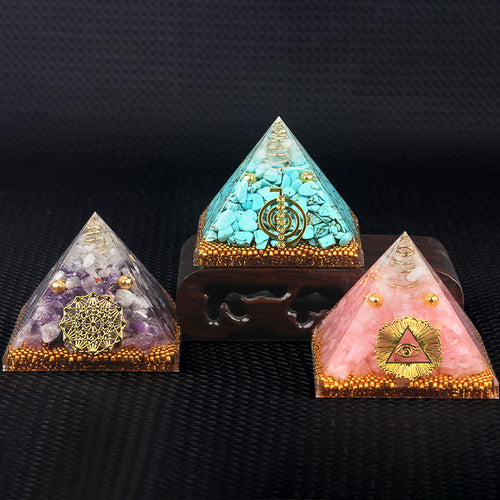 Clear Quartz Dual Crystal Orgone Pyramid — 6.5cm Natural Stone Resin Decor