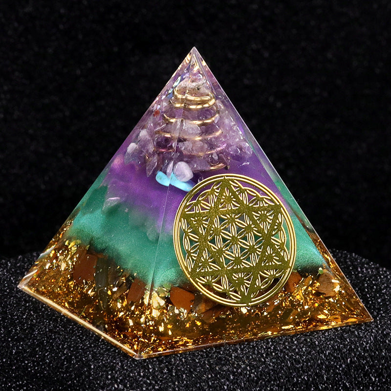 Dual Crystal Orgone Pyramid — 5cm Natural Stone Resin Desk Decor