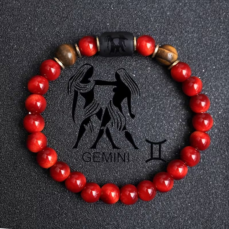 Zodiac Crystal Bracelet — Natural Stone Beads | All 12 Signs | Includes Zodiac Card