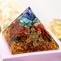 Rainbow Stone & Red Agate Orgone Pyramid — 6.5cm Resin Crystal Decor