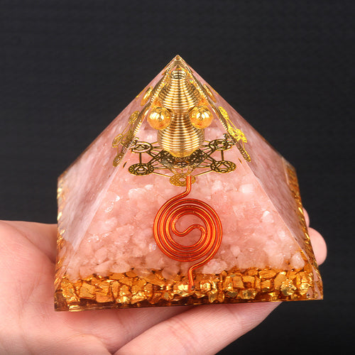 Copper Wire Wrapped Crystal Orgone Pyramid — 6.5cm Natural Stone Resin Decor
