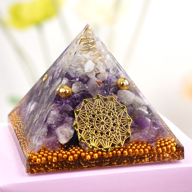 Clear Quartz Dual Crystal Orgone Pyramid — 6.5cm Natural Stone Resin Decor