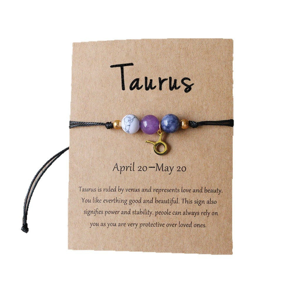 Zodiac Crystal Bracelet — Natural Stone Beads | All 12 Signs | Includes Zodiac Card