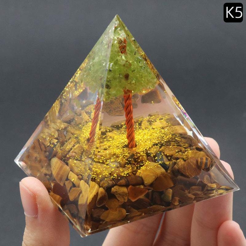 Crystal Tree of Life Orgone Pyramid — Olive Resin & Natural Stone